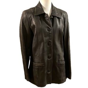 PETITE SOPHISTICATE GENUINE LEATHER JACKET DARK BROWN SIZE MEDIUM